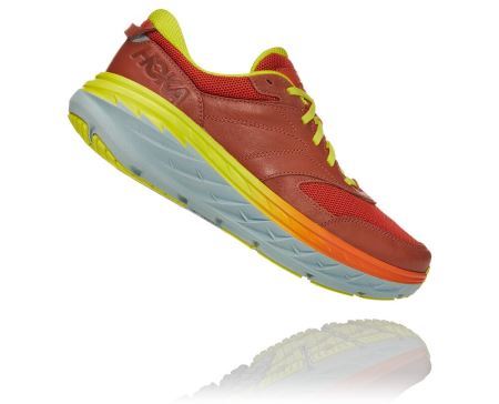 Hoka Bondi Leather Road - Adidasi Alergare Pe Drum Barbati Rosii | RO-lI1xgU4